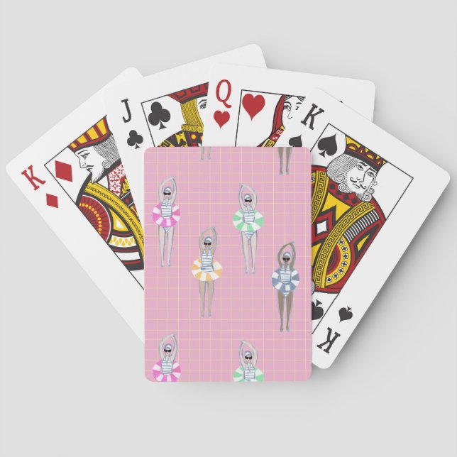 Pink Modern Artistic Swimmers Swimming Pool  Playing Cards (Back)
