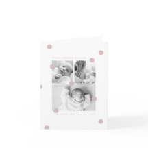 Pink Modern Baby Photo Collage Birth Announcement 