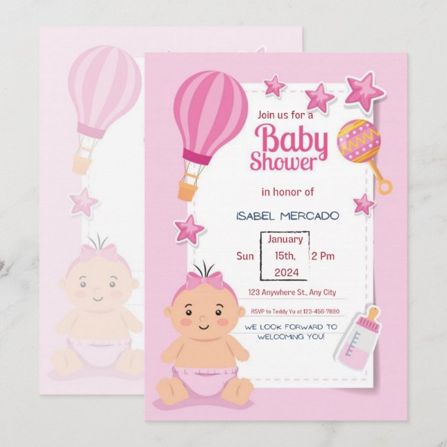 Pink Modern Baby Shower Invitation (Front/Back)