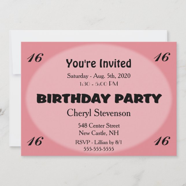 Pink Modern Birthday Invitation (Front)