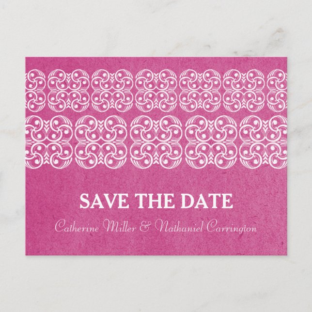 Pink Modern Bohemian Save the Date Postcard (Front)