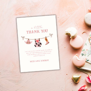 Pink Modern Boho Cowgirl Clothesline Baby Shower Thank You Card