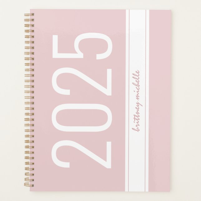 Pink Modern Bold Simple Stripe Personalised 2025 Planner (Front)