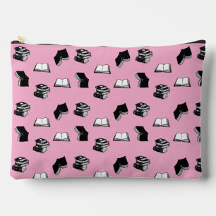 Pink Modern Bookish Bibliophile Book Pattern Accessory Pouch