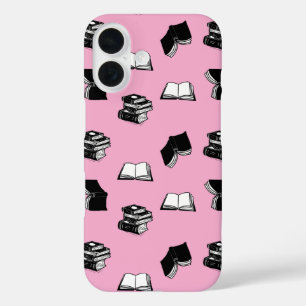 Pink Modern Bookish Bibliophile Book Pattern iPhone 16 Case