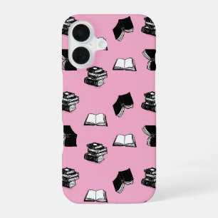 Pink Modern Bookish Bibliophile Book Pattern iPhone 16 Case