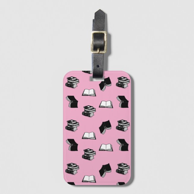 Pink Modern Bookish Bibliophile Book Pattern Luggage Tag (Front Vertical)