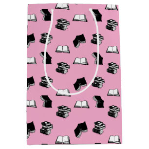Pink Modern Bookish Bibliophile Book Pattern Medium Gift Bag