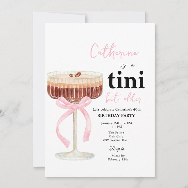 Pink Modern Bow Coffee Cocktail Birthday Invitation (Front)