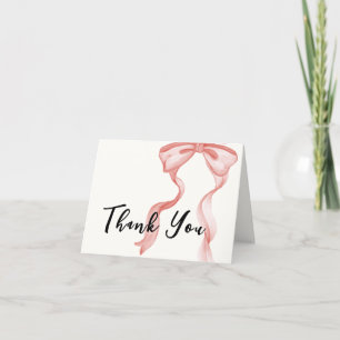 Pink Modern Bow Girl Baby Shower Thank You Card