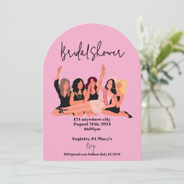 pink modern bridal shower invitations (Standing Front)