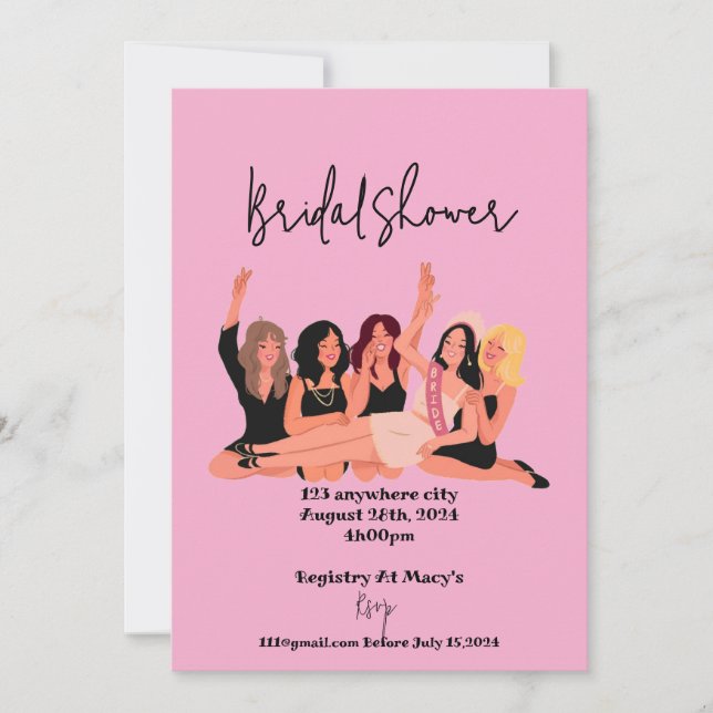 pink modern bridal shower invitations card (Front)