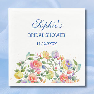 Pink Modern Bright Floral Roses Bridal Shower Napkin