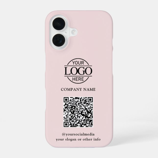 Pink Modern Business Logo & QR Code Promotional iPhone 16 Case (Back)