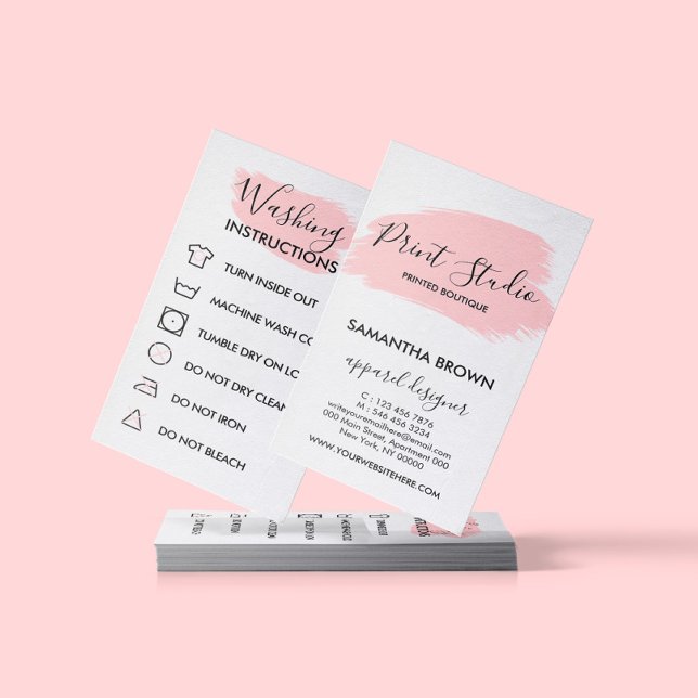 Pink Modern Care Instructions Customisable Logo Business Card (Creator Uploaded)