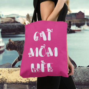 Pink Modern Cat Mum Life Cute Mother's Day Tote Bag
