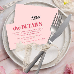 Pink Modern Chic Retro Photo Wedding Details Card