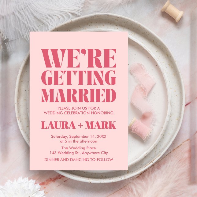 Pink Modern Chic Retro Photo Wedding Invitation (Pink Chic Modern Retro Photo Wedding Invitation)