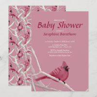 Pink Modern Christmas Cardinal Bird Baby Shower