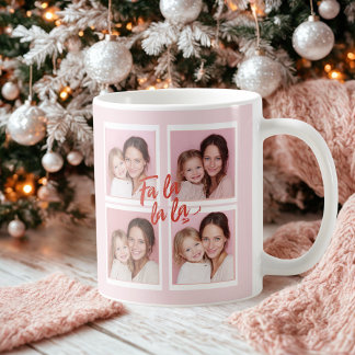 Pink Modern Christmas Photo Collage | Fa La La Coffee Mug