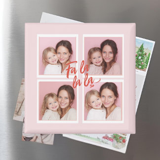 Pink Modern Christmas Photo Collage | Fa La La Magnet