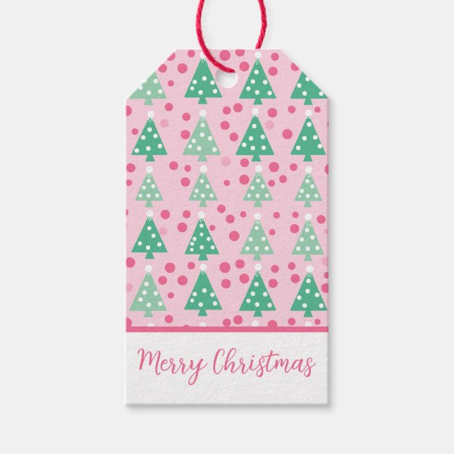 Pink Modern Christmas Tree  Gift Tags (Front)