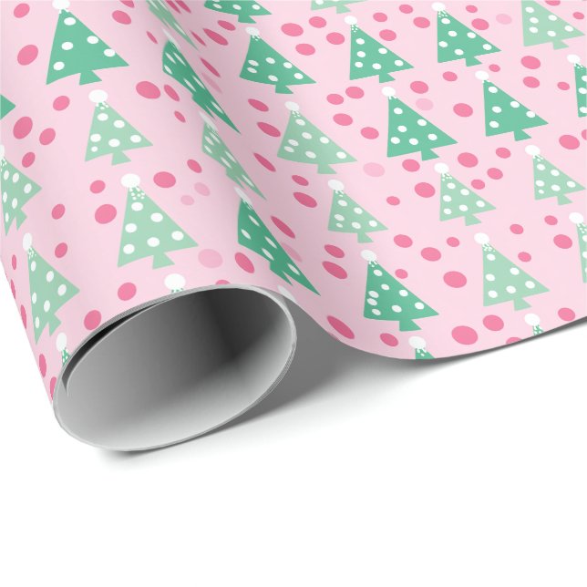 Pink Modern Christmas Tree  Wrapping Paper (Roll Corner)