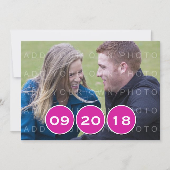 Pink Modern Circles Photo Save the Date Invite (Front)