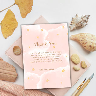 Pink Modern Cloud Nine Stars Girl Baby Shower  Thank You Card