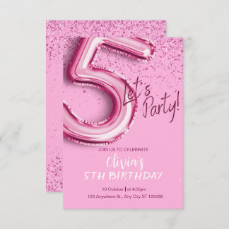 Pink modern Confetti 5th Birthday  Invitation