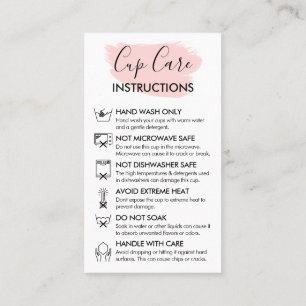 Pink Modern Cup Care Instruction Customisable Logo Business Card