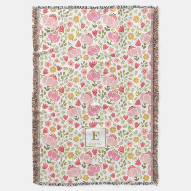 pink modern Custom Name MonogramThrow Blanket (Front Vertical)