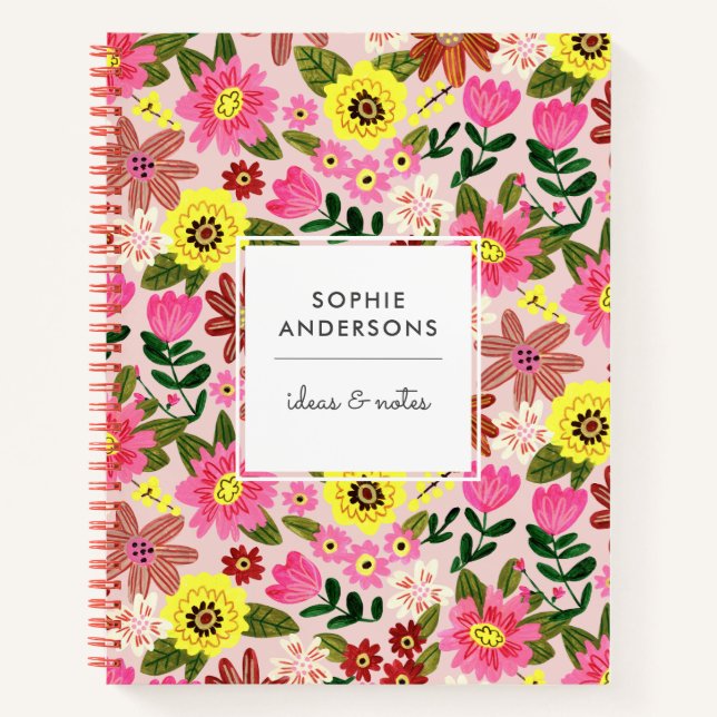 Pink modern daisy floral easter spring pattern notebook (Front)
