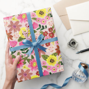 Pink modern daisy floral easter spring pattern wrapping paper