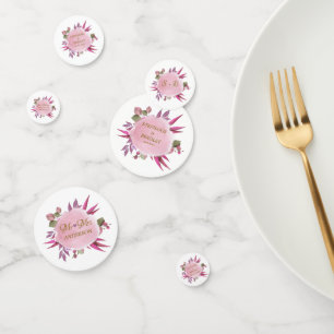 Pink Modern Elegant Botanical Floral Wedding Table Confetti