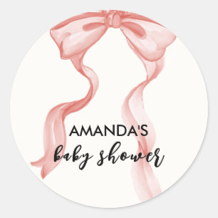 Pink Modern Elegant Bow Girl Baby Shower Classic Round Sticker