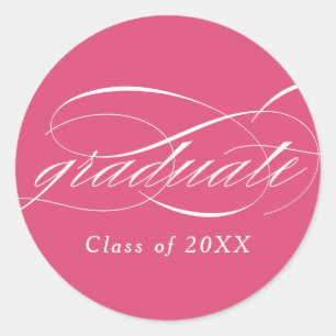 Pink Modern Elegant Script Graduation Classic Round Sticker