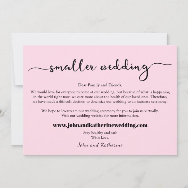 Pink Modern Elegant Smaller Wedding Announcement (Front)