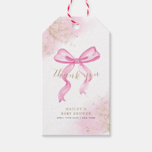 Pink Modern Elegant Watercolor Bow Baby Shower Gift Tags