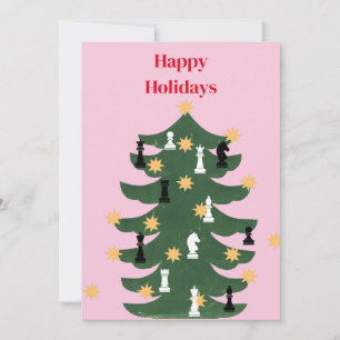 Pink Modern Festive Christmas Chess Tree Holiday Card