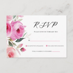 Pink Modern Floral Bat Mitzvah RSVP Enclosure Card