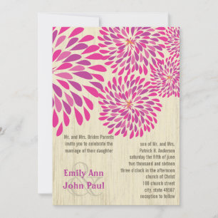 Pink Modern Floral Chrysanthemum Wedding Invitation