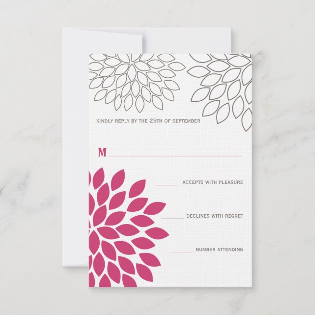 Pink Modern Floral Chrysanthemum Wedding RSVP Card (Front)