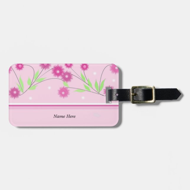 Pink Modern Floral Luggage Tag (Front Horizontal)