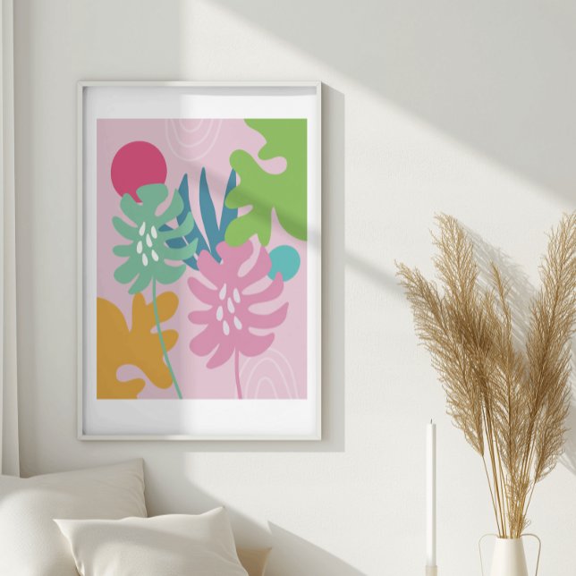 Pink modern floral tropical abstract simple art poster (Creator Uploaded)