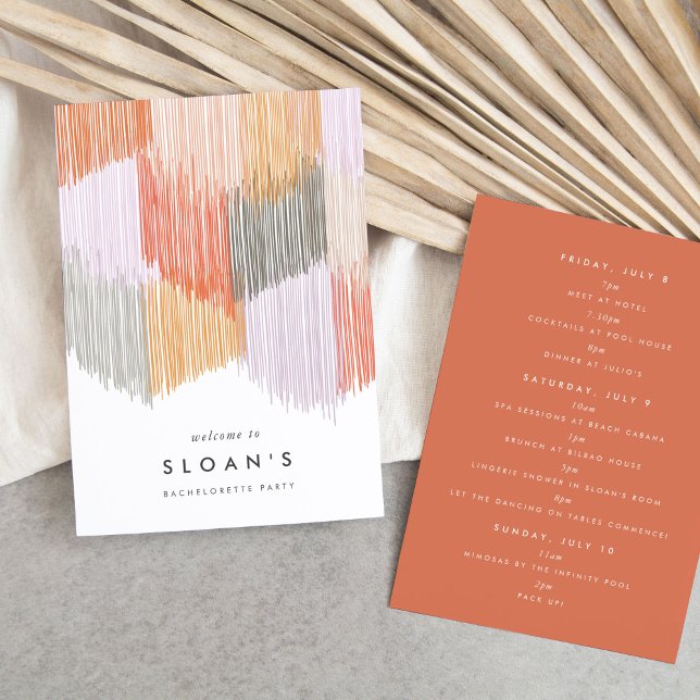 Pink Modern Fringe Bachelorette Party Itinerary Save The Date (Pink modern fringe fiesta bachelorette party itinerary cards.)