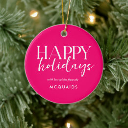 Pink Modern Geometric Christmas Ceramic Tree Decoration