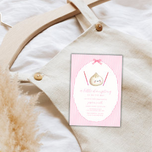 Pink Modern Girl Bow Asian Dumpling Baby Shower  Invitation