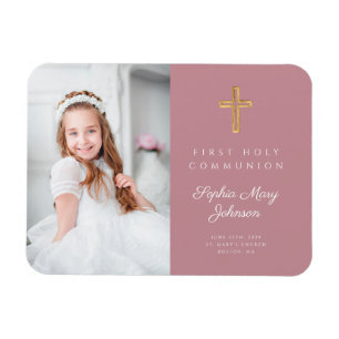 Pink Modern Girl First Holy Communion Photo Magnet