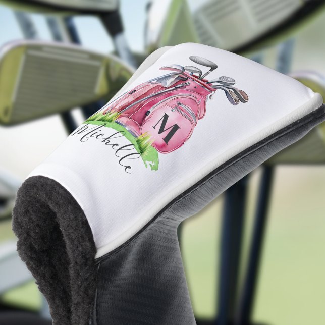 Pink Modern Girly Script Monogram Golf Head Cover (Pink Monogram Golf Head Cover)